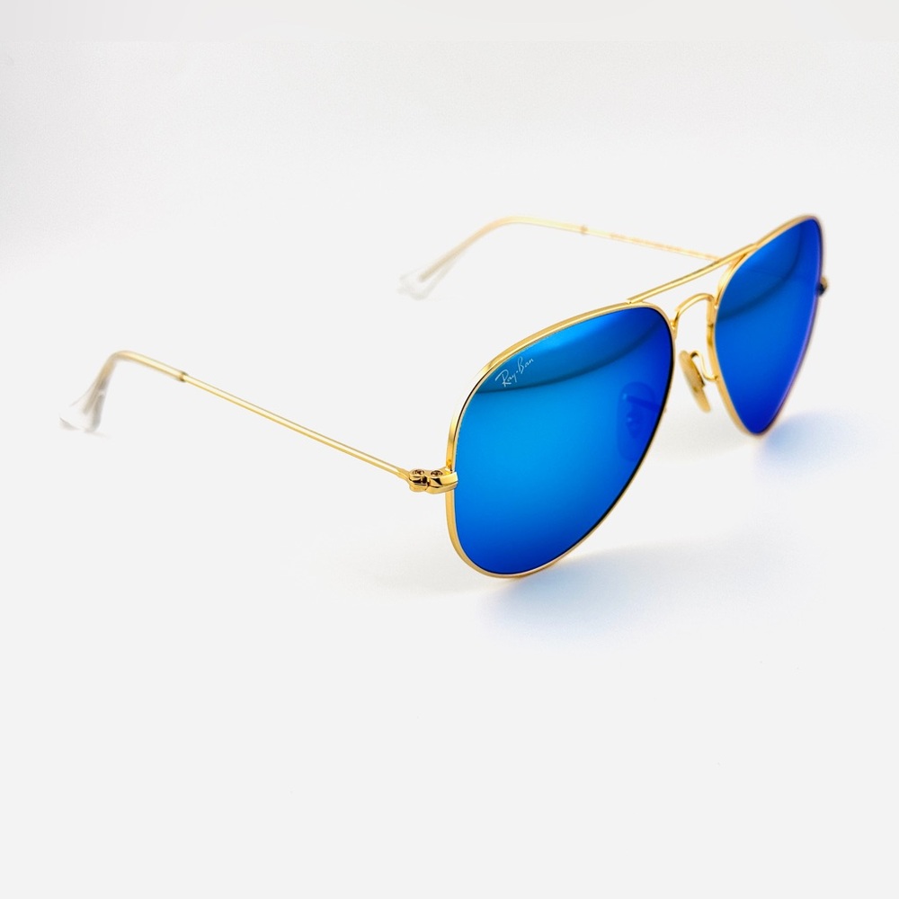 Ray-Ban Aviator Sunglasses RB3025 Gold Matte Frame with Blue Crystal Lens UNISEX - Picture 10 of 15